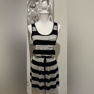 Olive & Oak- Black & Gray Stripes- Sleeveless, Racerback, Midi Sundress- Size S